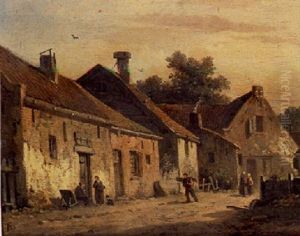 A Village Scene by Adrianus Eversen