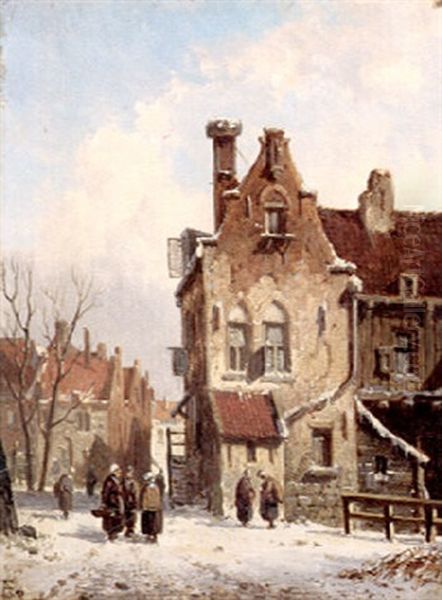 Gathering On A Town Street, Winter - view 1