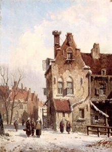 Gathering On A Town Street, Winter by Adrianus Eversen