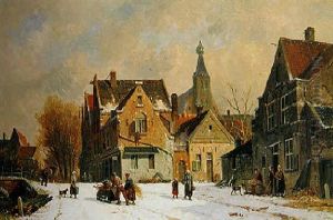 A Townscene In Winter by Adrianus Eversen