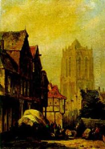 Stadtansicht Mit Einem Markt Im Vordergrund