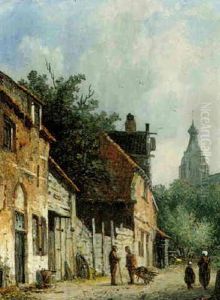 A Street Scene In Delft by Adrianus Eversen