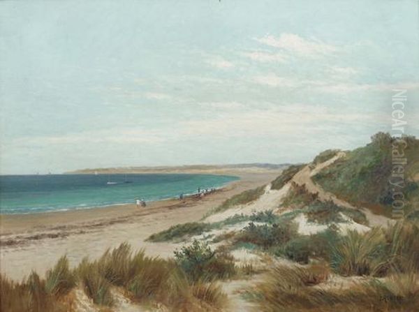 Figures On A Beach With Sand Dunes To The Foreground - view 1
