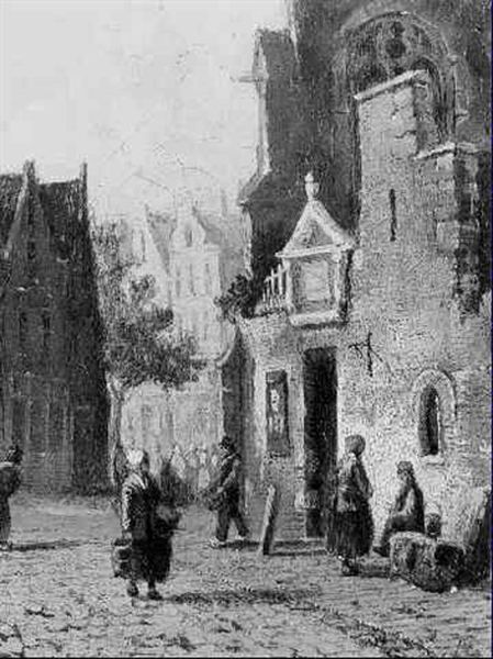 Townsfolk Resting On A Church Square - view 1