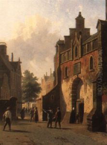 Villagers On A Town Square by Adrianus Eversen