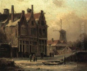 Figures In A Winter Street Scene Before A Canal Figures In A Winter Street Scene Before A Canal