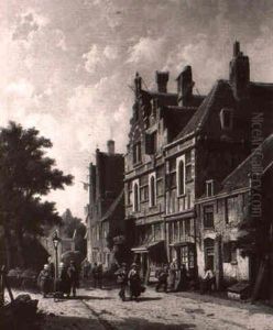 Morning Chores (a Bustling Street Scene) by Adrianus Eversen