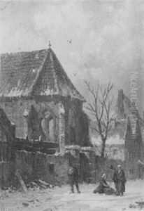 Figures On A Street Before A Church, Winter