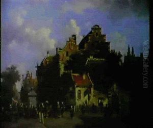 A Dutch Market Scene by Adrianus Eversen