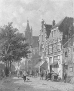 A View In A Town With Numerous Figures In A Street A View In A Town With Numerous Figures In A Street