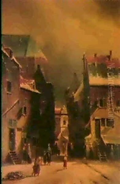 Figures In A Street Near A Church In Winter - view 1