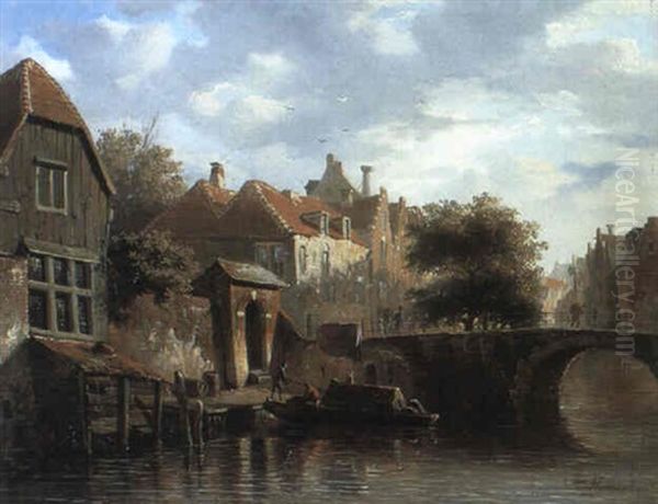 A Barge Being Moored By A Bridge - view 1