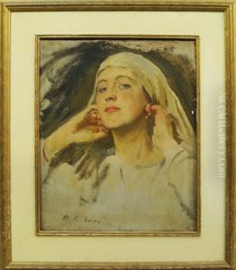 Portrait Of A Woman, Quarter-length Wearing A Head Scarf