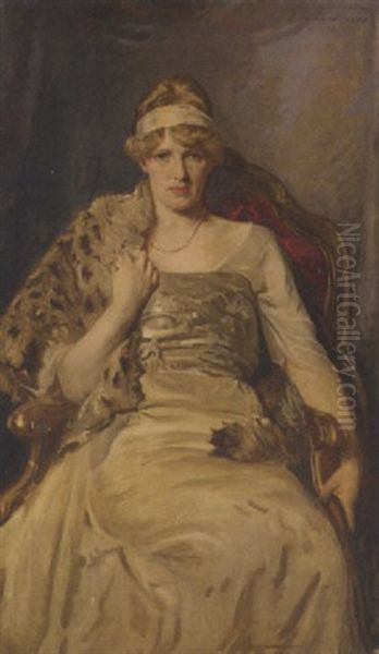 Portrait Of A Lady In A White Dress And Fur Shawl - view 1