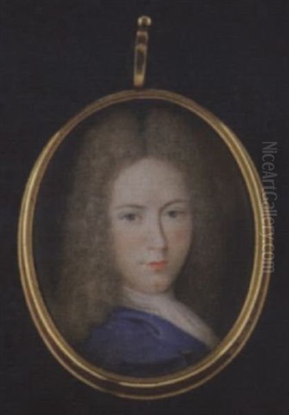 A Young Gentleman Wearing Gold-trimmed Blue Cloak, White Lace Jabot And Full-bottomed Wig - view 1