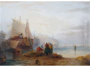 Fisherfolk And Boats On A Coastline