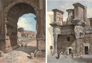 The Colosseum Seen Through The Arch Of Titus (+ A Bread Shop In The Roman Forum; Pair) by George Edwin Ewing