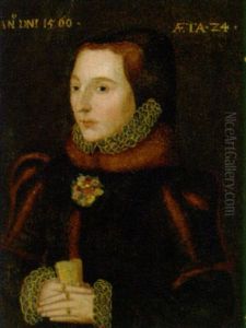 Portrait Of A Lady In A Black Fur-trimmed Dress And White Ruff by Hans Eworth