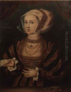 Portrait Of Lady Guildford, Aged 28, Wearing A Choker, Holding A Letter by Hans Eworth