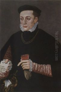 A Portrait Of A Young Nobleman From The White Family, Waring A Red Coat With A White Shirt Under A Black Coat