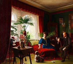 Victorian Interior With A Family by Aage Sofus Exner