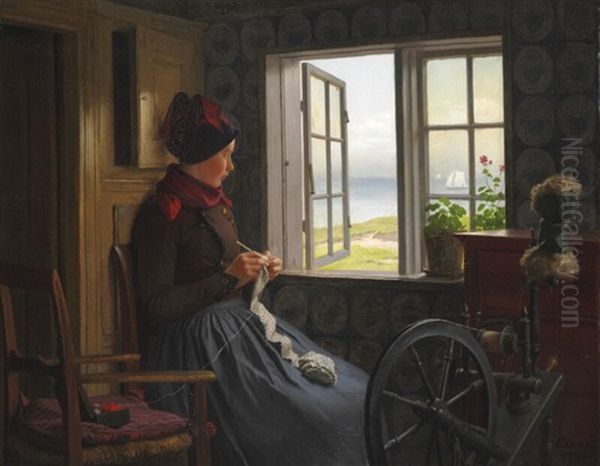 A Girl With Her Crocket Work Near An Open Window - view 1
