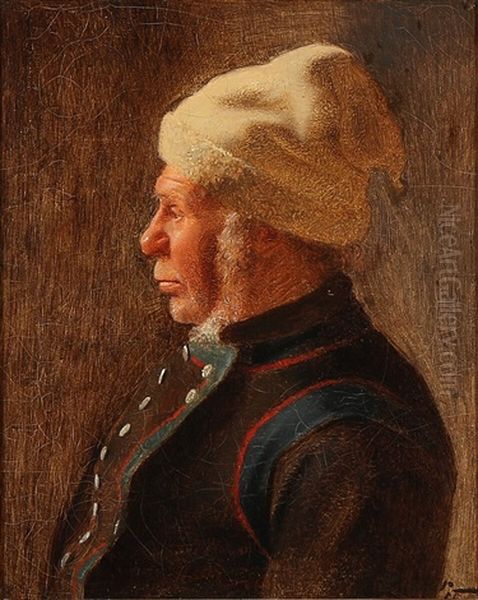 Profile Portrait Of An Amager Farmer Wearing A Woolly Hat - view 1