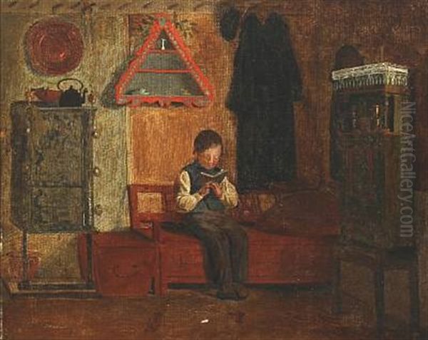 Boy Reading In An Interior - view 1