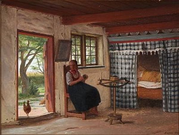 Interior From A Peasant's Cottage With A Young Girl At The Wool Winder, In The Vicinity Of Hedebo - view 1