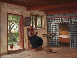 Interior From A Peasant's Cottage With A Young Girl At The Wool Winder, In The Vicinity Of Hedebo