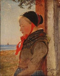 Girl From Amager In A Doorway On A Sunny Day