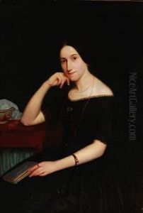 Lady Moltke In A Black Dress At A Table by Johann Julius Exner