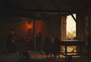 Morgen I En Lade Efter Et Gilde by Johann Julius Exner