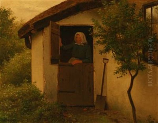 An Old Woman In The Doorway Of A Farmhouse - view 1