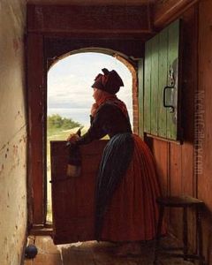 A Young Girl From Fano Standing In A Doorway by Johann Julius Exner