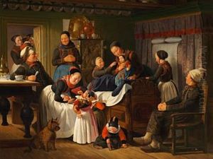 The Little Cousins Are Visiting The Newborn by Johann Julius Exner