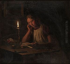 Interior Med Lasande Flicka by Johann Julius Exner