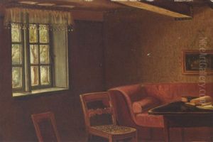 Interior Fra En Bondestue Med Stol, Bord Og Rod Sofa by Johann Julius Exner