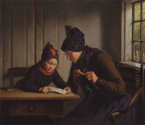 En Lille Fanopige Laerer At Laese by Johann Julius Exner