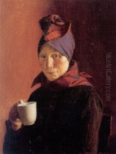 En Fanokone Drikker Kaffe by Johann Julius Exner