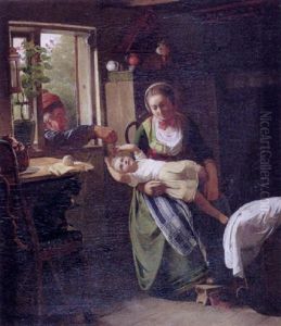 Interior Med Mor Og Barn, Der Far Besog Af Bedstefar by Johann Julius Exner
