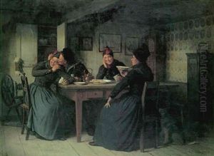 Interior Med Somand, Der Gor Kur Til En Ung Pige by Johann Julius Exner