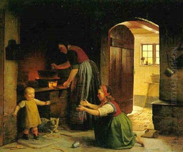 Kokkeninterior Med Mor, Der Laver Mad Til Sine O Born - view 1
