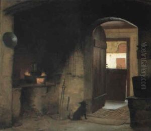K+kkeninterieur Fra En Gard Pa Amager by Johann Julius Exner