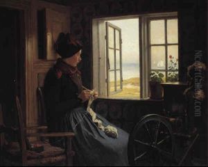 En Pige Med Sit Haeklet+j Ved Et +bentst+ende Vindue En Pige Med Sit Haeklet+j Ved Et +bentst+ende Vindue