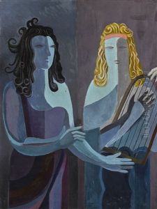 Two Women With A Lyre by Alexandra Exter