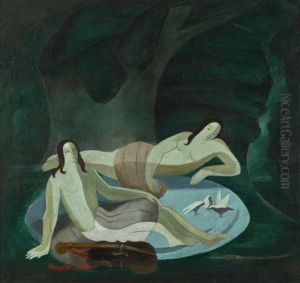 Nudes In An Emerald Forest With Cello by Alexandra Exter
