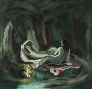 Nudes In An Emerald Forest With Guitar by Alexandra Exter