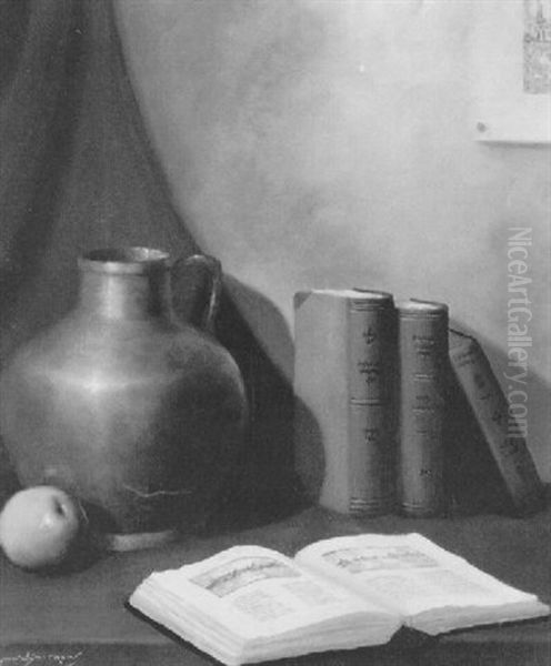 Still Life With Books, Apple And Vase - view 1