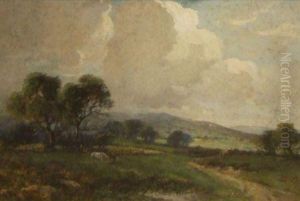 Irish Landscape With Horses Grazing by William Ashton
